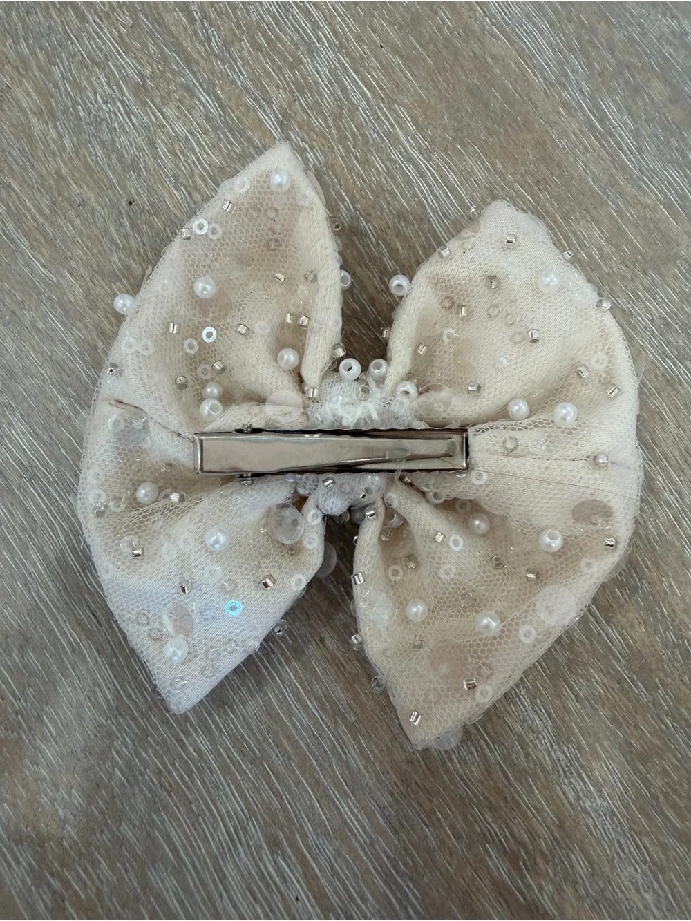 Embellished Beige Bow Hair Clip